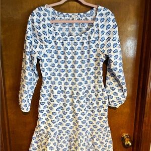 J. Crew Blue and White Shell Long Sleeve Dress Read description